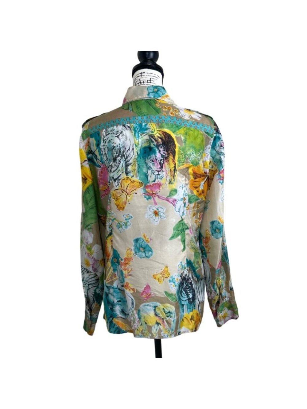 Blumarine Women XL Silk Top Button-Up Floral Jungle Long Sleeve Italian Size 48 - Picture 4 of 8